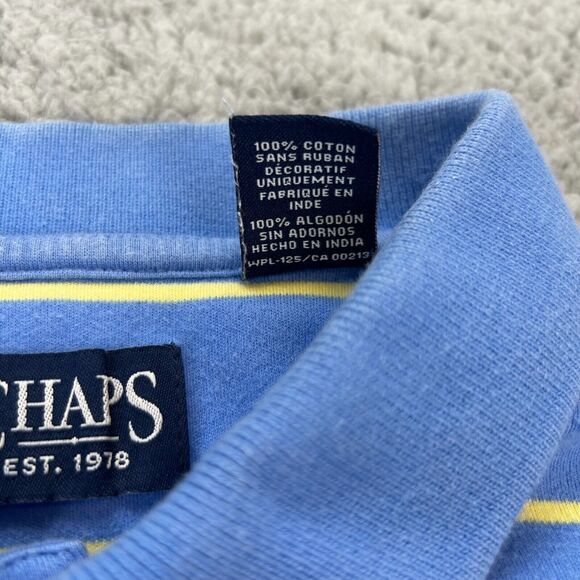 Chaps Mens L Polo Shirt Blue Orange White Stripe 2 Button Golf Shirt w/ LOGO - Picture 7 of 10